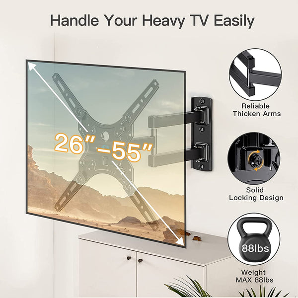 Full Motion TV Monitor Wall Mount For 26" to 55" TVs