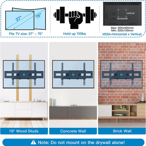 Full Motion TV Wall Mount For 37" To 75" TVs