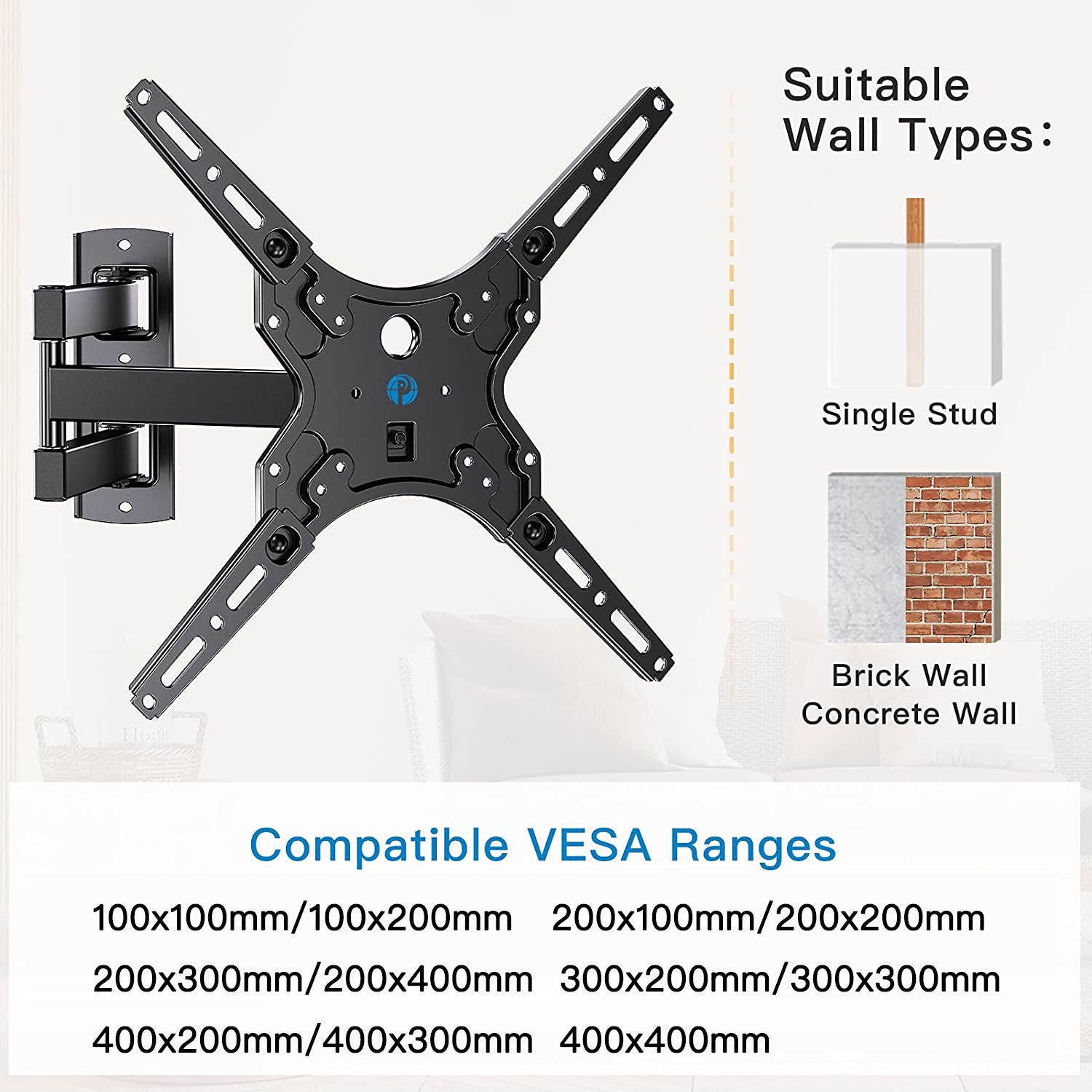 Full Motion TV Monitor Wall Mount For 26