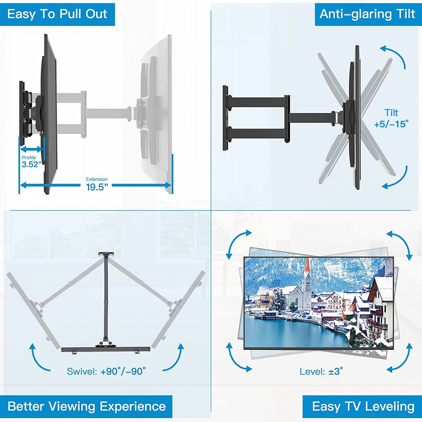 Full Motion TV Wall Mount For 26" To 60" TVs