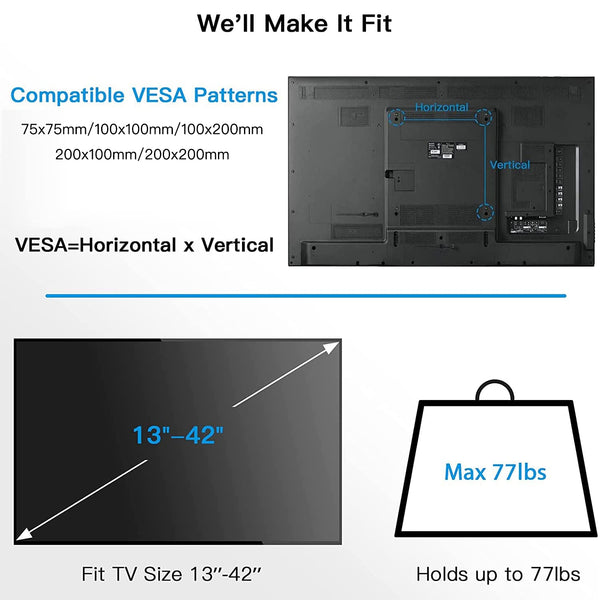 PERLESMITH TV Wall Mount for 13-42 Inch Flat or Curved TVs & Monitors, Full  Motion